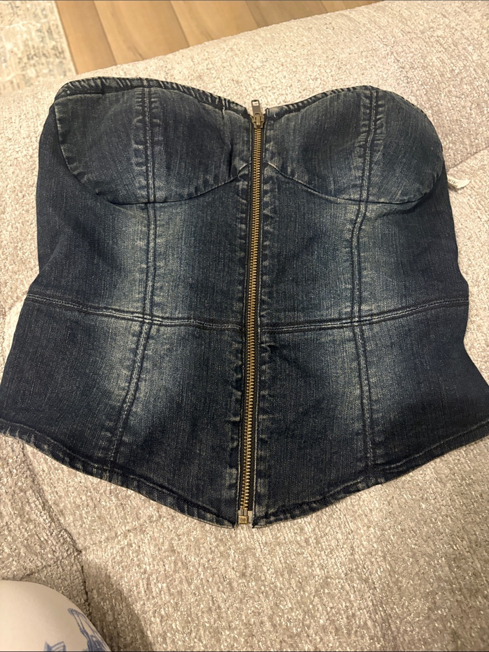 Jessica Simpson Dark Blue Denim Bustier Crop Top with Front Zip